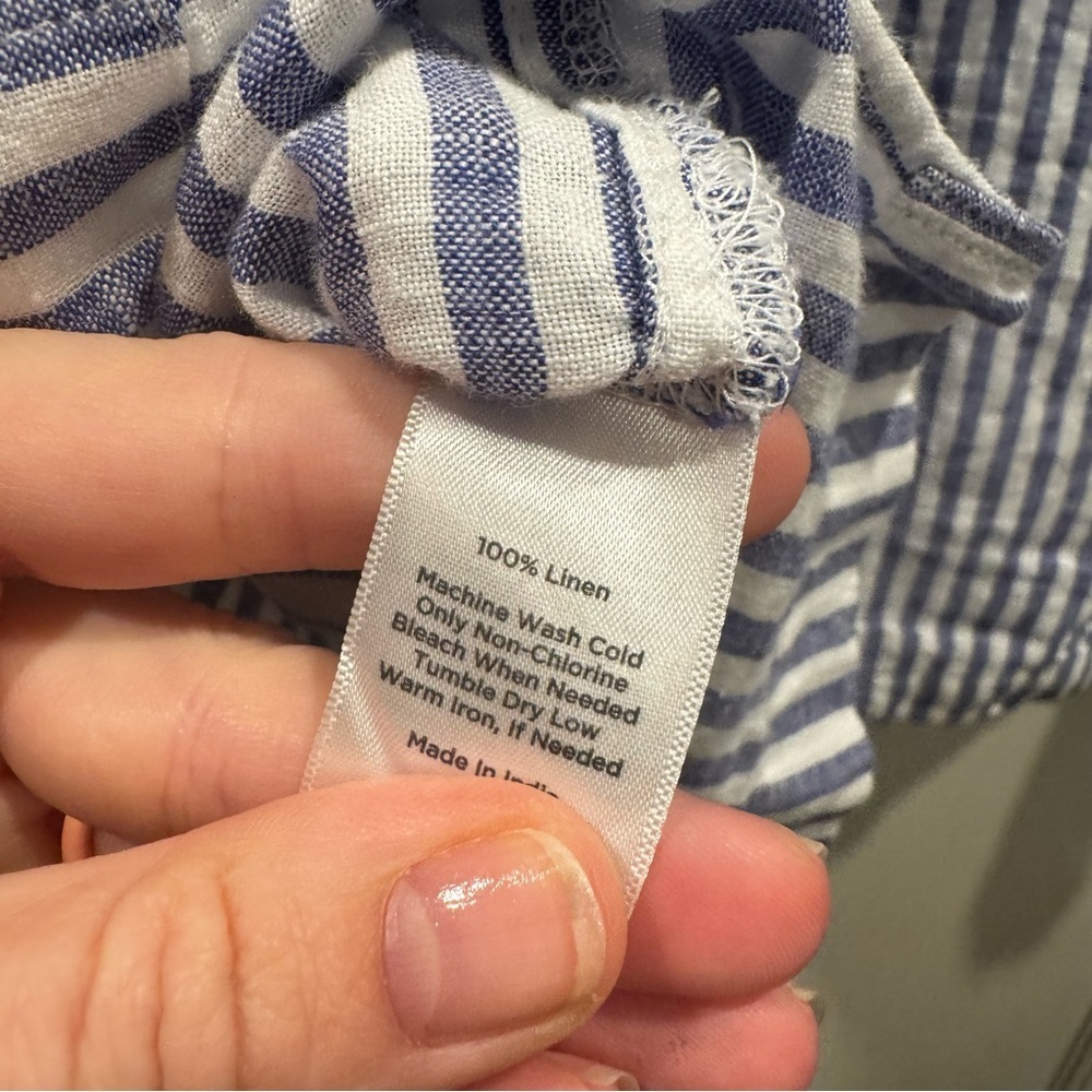 Talbots 100% Linen Blue Stripe Shirt XL Nautical Preppy Summer Spring Vacation - Picture 12 of 12